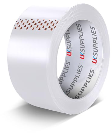 UK SUPPLIES LIMITED LOW NOISE Premium White Packaging Tape (All Packs & Colors) 48MM X 66M Strong Secure Sticky Adhesive Durable Parcel Sealing Tape for Packing Boxes & Moving Houses (Pack of 1)