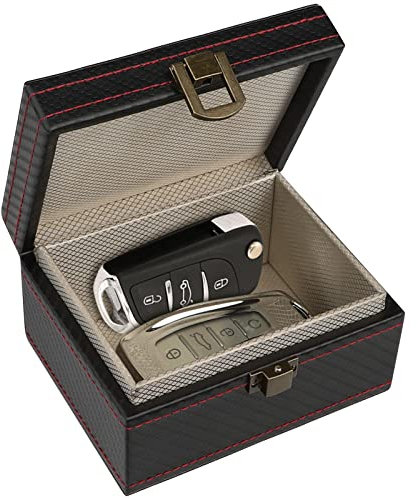 Diyife Autoschlüssel Faraday Box, Keyless Go Schutz Autoschlüssel Box, Premium Leder Anti-Diebstahl Schutz RFID Signal Blocking Box, 117 x 92 x 64 mm