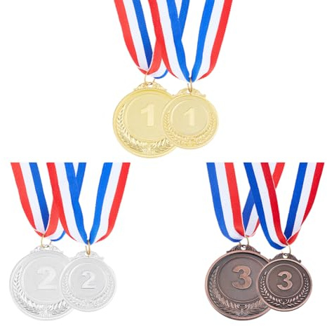 SUPERFINDINGS 6 Stück 6 Gold Silber Bronze Medaille Designs Siegermedaillen Aus Zinklegierung Mit Band 1. 2. 3.Platz Medaillen Zinklegierung Gewinnermedaillen Wettbewerb Auszeichnungen Medaillen