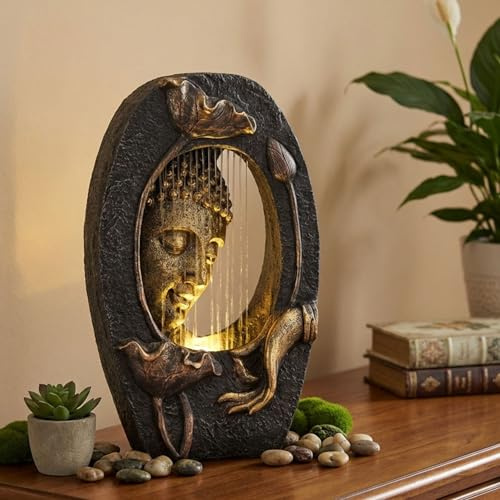 TERESA'S COLLECTIONS Water Fountain Outdoor with LED Light and Pump for Garden Decor,Floor Buddha Statue Resin with Waterfalls,Tall Zen Garden Statues for Yard Decor Housewarming Gifts for Mom 12.6 | LED Waterfall Buddha Resin Statue | Perfect for Desk, Dedroom or Indoor Decor | Great Gift for Any Occasion
