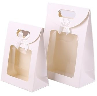 Papiertüten Mit Griffen 10 Stück schwarz/weiße Geschenktüten mit klarem Fenster, Kraftpapiertüte mit Griff, Süßigkeiten, Kekse, Kuchen, Verpackungsbox, Geschenktüte Papiertragetaschen(WHITE,12x6x16cm)