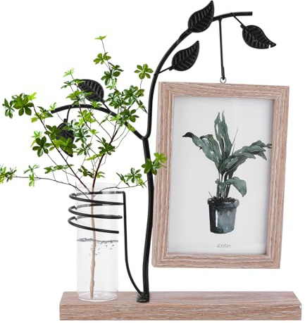 Palmcee 4x6 Zoll Bilderrahmen mit Ständer und Glasvase, Holzbilderrahmen Kann Rotieren, Hochzeitsfotorahmen Familie Fotorahmen, Fotogeschenke Personalisiert, Foto Geschenk für Mama, Oma, Lehrerin