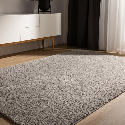 benuta Basic Hochflorteppich Teppich Wohnzimmer Sohari - Hellgrau 200x290 cm - Minimalistischer Look - Weich & Waschbar - Für Schlafzimmer, Flur oder Esszimmer - Geeignet für Fußbodenheizung