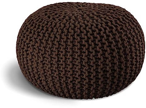 ELYFLAIR® handgefertigter Strickhocker Ø 55cm o. Ø 45cm I Sitzpouf Sitzpuff Bodenkissen Sessel Kissen Sitzhocker Sitzsack - mit eleganter Grobstrick-Optik - Dekoration Interieur (Braun, Ø 55cm)