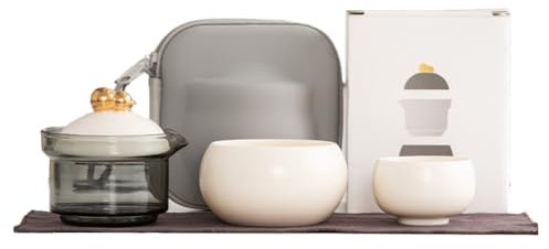 Rtauhife Service à Thé Portable en Céramique pour Les Voyages - Comprend 1 Théière, 2 Tasses et Un Sac de Transport Idéal pour Les Voyages en Plein Air et d'affaires B
