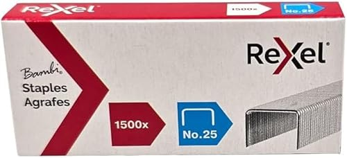 Rexel 5020 Nummer 25, Heftklammern 4 mm, 1500 Stück, silber (Packung mit 5)