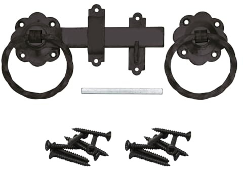 Epsom Door Handle Twisted Ring Gate Latch Black Japanned or Galvanised Finish Heavy Duty Steel Traditional Gate Catch with Fixings Rust-Resistant for Garden Gates Sheds Doors Fences (Black Japanned)