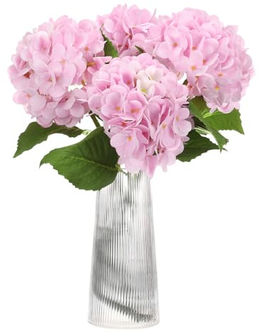 sourcing map Lot de 4 fleurs d'hortensia artificielles en latex - 47 cm - Toucher réaliste - Pour la maison, la cuisine, la fête, la décoration de mariage - Rose
