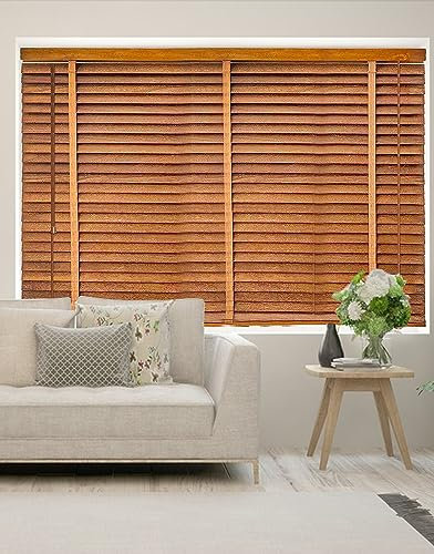 Errzom Fenster Rollos für Innen, Innenjalousien Jalousien, Verdunkelungsrollos Fenster Jalousien Innen, 60~140cm Holz Jalousie Holzjalousie Schwarze Holzfensterjalousien,Braun,140x260L(cm)