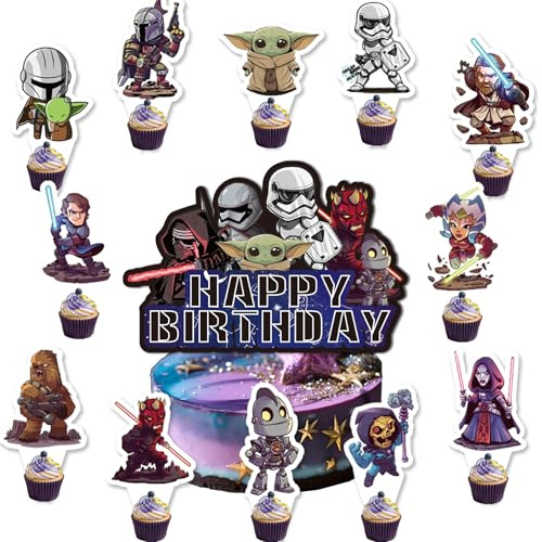 25 Pcs StarWars Cake Toppers, Cupcake Toppers, Cake Decorations, Birthday Party Supplies for Kids Boys Girls