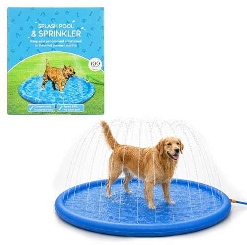 Lizzy Pet Splash Pool Sprinkler 100cm Splash Pad for Dogs & Pet Foldable Water Play Mat with Hose Connection Outdoor Cooling Pool for Pets Puppies Summer Garden Water Toy