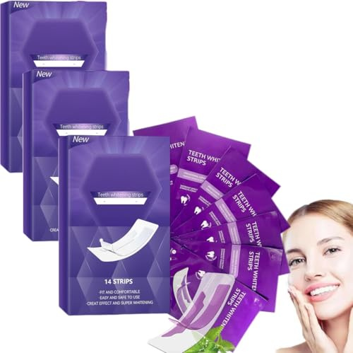 Strisce sbiancanti per denti gialli, strisce sbiancanti per denti viola, sbiancamento immediato dei denti, rimozione efficace delle macchie, adatte a tutti i tipi di denti (3 scatola)