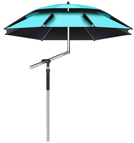 Ombrellone Antivento da Mare Blu, Parasole con Braccio Robotico Regolabile, UPF50+ Ombrellone da Spiaggia per Pesca e Campeggio All'aperto(260cm/8.5ft)