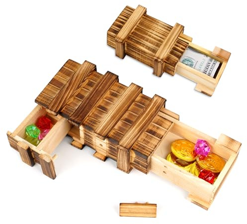 2 Stück Magische Geschenkbox aus Holz, Magische Rätselbox mit Sicheren Fächern, Kreative Geldgeschenkbox für Hochzeit Gutscheine Geschenk Schmuck Geld, Geburtstag