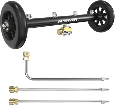 APOWER Undercarriage Pressure Washer Attachment, 16 Water Broom and Under Carriage Car Cleaner, Electric Power Wash Accessories with 3 Pieces Extension Wand, 1/4 Connector, 4000 PSI, Black