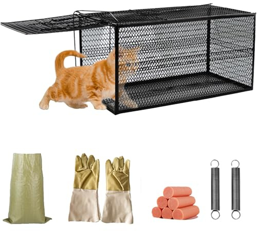 Live Animal Cage Trap Racoon, Humane Cat Trap for Stray Cats Catch Release Rodent Cage for Rabbits, Groundhog, Stray Cat, Squirrel(39 * 18 * 18cm)