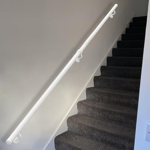 Lanmmraifc Pasamanos de Escalera industriales de 1m, 2m, 3m, 4m, 5m y 6m, Barra de Apoyo de Seguridad, Barra de Soporte Antideslizante para Interiores y Exteriores, Tipo Loft, Color Blanco(450cm)
