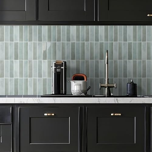Alwayspon Stick on Tiles, Peel and Stick Self Adhesive Waterproof Vinyl Wall Tiles Sticker Splashback for Kitchen Bathroom Wall, 10 Sheet, Sage Green