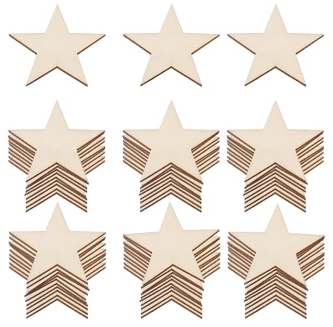 50 Stück Holzsterne Deko, 5cm Holz Sterne Weihnachten, Blank Holzstern Scheiben, Holzsterne zum Basteln Christbaumschmuck Sterne mit Juteseil für Christbaumschmuck Holz, DIY, Hochzeitsdekoration