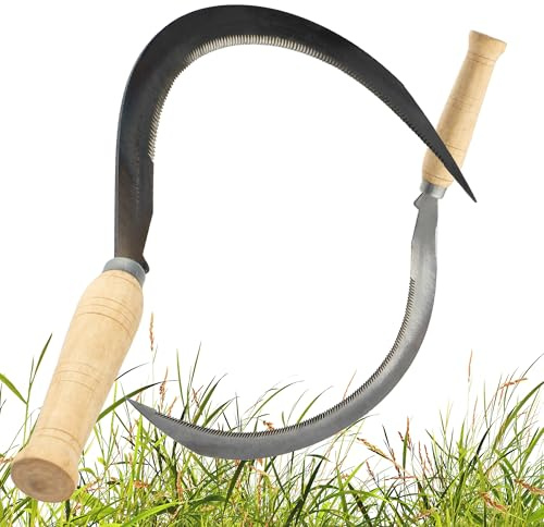 BEGRIS Sichel Zacked Garten 27x12,5 cm Landwirtschaftliche HandSense Mit Zahn Grasmesser Getreide Zweige Sichel Stahl Holzgriff Schwarz