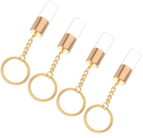 SKISUNO 4 Pièces Porte Clés Mini Flacons Verre avec Bouchon à Vis Flacons Vides Étanches pour Parfum et Huiles Essentielles Bouteilles à Souhaits Transparentes pour Voyage et Accessoires