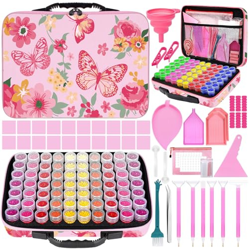 NINGESHOP Diamond Painting Zubehör Boxen, 137 Stück Diamond Painting Aufbewahrungsbox mit 70Pcs Diamant Painting Zubehöhr, Diamant Painting Werkzeug Set Butterfly Container Case