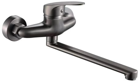 XSDSM Wandmontage Wasserhahn Pistolengrau Ausgussbecken Armatur Kurzer Auslauf Einhebelmischer Ideal für Doppelspülbecken,25 cm
