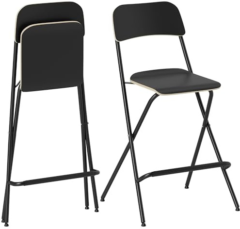 HOMCOM Barhocker Klappbar 2er Set Barstuhl mit 63 cm Sitzhöhe Tresenhocker mit Stahlrahmen Fußstütze Rückenlehne platzsparend Klapphocker für Esszimmer, Küche, Schwarz