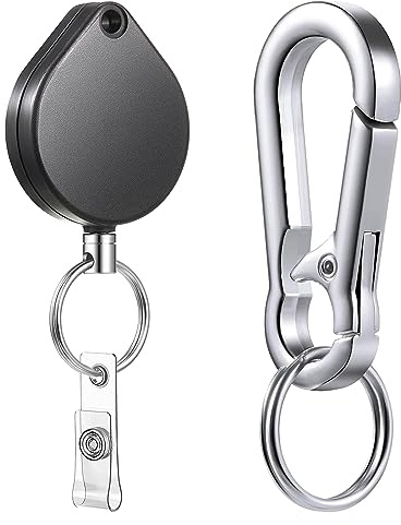 Javoryxh Llavero Retráctil Porta Credencial Carrete Resistente Carcasa Fuerte Cuerda De Alambre Acero En Metal Llavero con Mosquetón Llaveros Cuerda Alambre Extensibles Servicio Pesado con