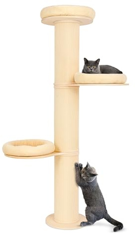 PET VIOLET Kratzbaum 185 cm XXL Katzenbaum mit Premium Sisal Säulen, Beige | Premium Liegekissen abnehmbar & waschbar, Wandmontagezubehör inkl., Katzenkratzbaum stabil und platzsparend für jedes Zuhause