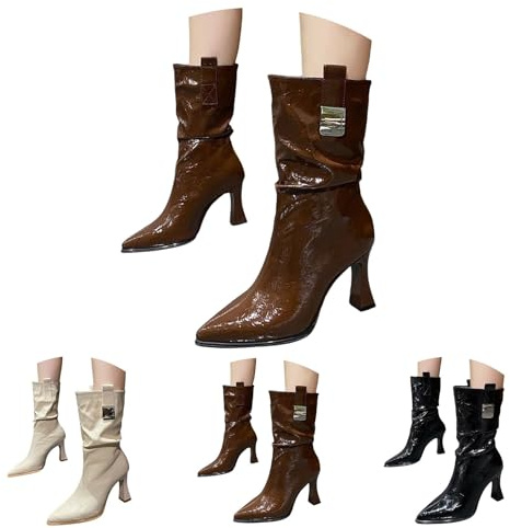 Vinterstövlar dam med klack eleganta, stövlar dam läder vinterskor spets tåparti ankelstövlar fashionabla damstövlar bekväma slip-stövlar slouchy vida stövlar casual halvstövlar