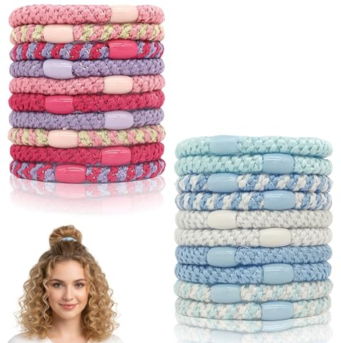 20 Stück Haargummi, Haargummis, Weiche Elastische Zopfgummi Für Dickes Und Lockiges Haar, Ideal Für Sport, Büro Und Freizeit, 10 Pink Und 10 Blau