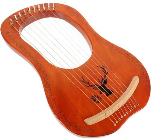 DECHOUS Holzleierharfe Filigranes Musikinstrument Kleine Harfe mit Holzkorpus Naturholz Instrument Metallsaiten Vintage