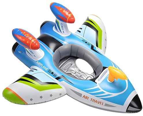 CLIUNT Inflatable Airplane Pool Floats, Swimming Pool inflatables with Squirt Gun and Handle, Ride-on Pool Toys, Inflatable Boat for Kid, Birthaday Gift