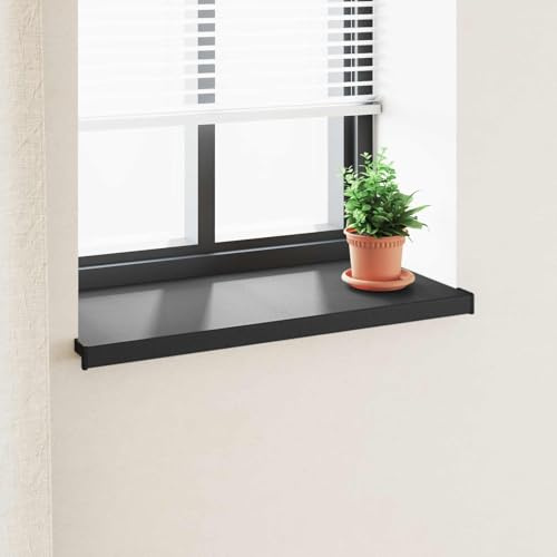 Davanzale Moderno Minimalista Nero con Venature del Legno PVC 100x45x4,5 cm, Soglia Finestra Impermeabile per Interno ed Esterno, Facile da Installare con Adesivo, Tagliabile