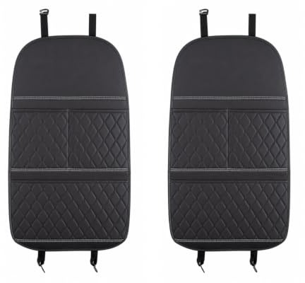 Minifactory 2Pcs Car Seat Back Anti Kick Mat PU Leather Waterproof Backrest Protector Pad with Storage Pockets Kick-Resistant Automotive Interior Accessories Universal Black (Black Checkered Pattern)