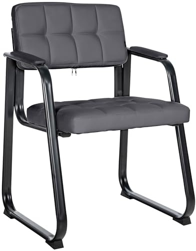 CLP Chaise Visiteur Canada B - Assise et Dossier Rembourré avec Revêtement en Similicuir - Chaise de Cuisine avec Accoudoirs - Piétement en Méta, Couleur:Gris