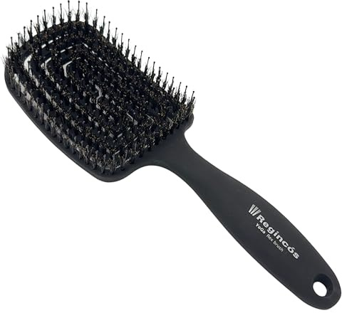 Regincós Yoga Flex Haarbürste mit Naturborsten – Flexible Entwirrbürste ohne Ziepen für nasses und trockenes Haar, Schwarz