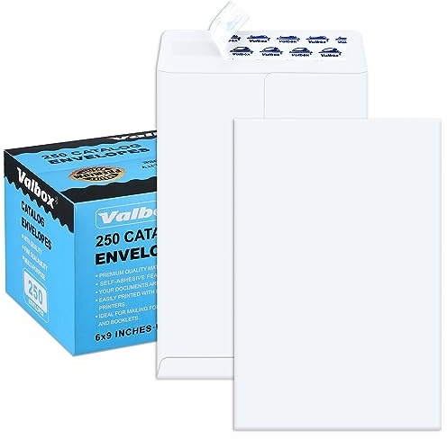 ValBox 6x9 Self Seal Security Catalog Envelopes 250 Count Small White Envelopes for Mailing, Storage and Organizing