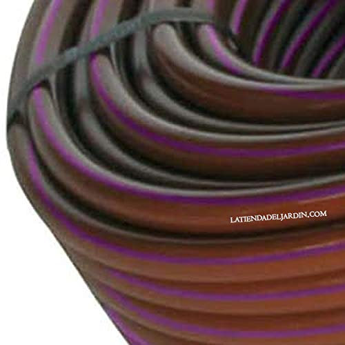 Tubière 16 mm bande violette pour eaux recyclées auto-absorbante irrigation par goutte et enterrer marron avec gouttes intégrées tous les 33 cm. Bobine de 100 mètres