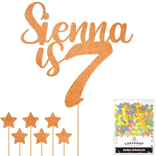 Personalised Happy Birthday Glitter Cake Topper - Copper Orange Any Name & Any Age Glitter Cake Decoration and Sprinkles - Happy Birthday Decorations - Personalised Toppers for Cakes by Cakeshop
