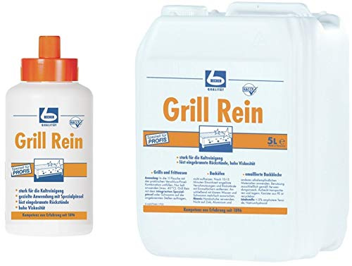 6 Liter Set DR. BECHER Grill Rein - Grillreiniger Löst Rückstände v. Grills, Fritteusen, Backöfen, emaillierten Backblechen | Set aus 1L Pinselflasche + 5L Kanister | plus Gratis Thank You Aufkleber