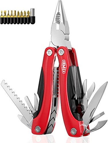 FAMEX 14006 Multitool Multifunktionswerkzeug | für Fahrrad Camping Outdoor Geschenk | Mit tragbarer Tasche und Schraub-Bits aus Chrom Vanadium Stahl