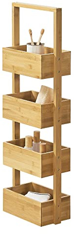 [en.casa] Badregal Bardu mit 4 Ablagefächer Bambus Regal Standregal Haushaltsregal 28x16x88cm Natur