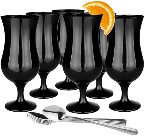 Glasmark KROSNO, 420ml, Set von 6, Glas für alkoholische Cocktails, Longdrinkgläser, Cocktailgläser, Trinkgläser, Partygläser, Perfekt für Zuhause, Restaurants, Teelöffel inklusive
