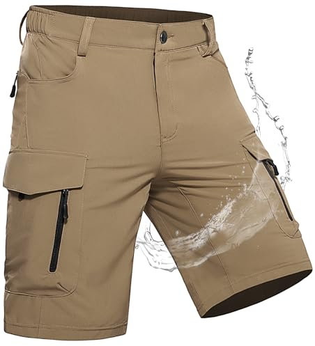 Wespornow Herren Shorts mit 7 Taschen Schnelltrocknend Wanderhose Kurz Cargo Bermuda Chino Kurze Hosen Stretch Outdoor Trekking Wandern MTB Sommer Männer Hose Wandershorts Leichte(Khaki, XL)