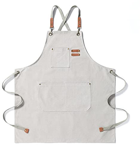 Tabliers Porte-outils, Hommes Outil Tablier De Cuisine Sangle Tablier D'Atelier De Menuiserie Pour Barbeque Baker Menuiserie Tatoueur Barber Barman Peintre (Blanc crème)