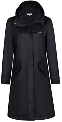 rhythm of the rain Regenmantel Damen wasserdicht Softshelljacke lang PU Windbreaker wasserdicht Parka mit Kapuze（black）