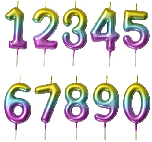 10 Pieces Rainbow Number Candles - Number 0-9 Gradient Birthday Candle, Birthday Number Candles Number 0 1 2 3 4 5 6 7 8 9 for Anniversary Wedding Party Decor(Multi-Colored)