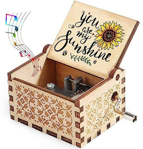 sakruda Wooden Music Box for Daughter Son Wife Dad Husband Girlfriend,Tune You Are My Sunshine,Laser Engraved Wood Musical Box,Vintage Gift to Mum Bestie,on Birthday,Christmas,Anniversary